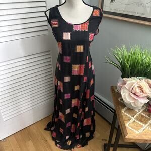TBT AUROVILLE Dress Womens Medium Black Patchwork Bohehiam Print Maxi Lagenlook